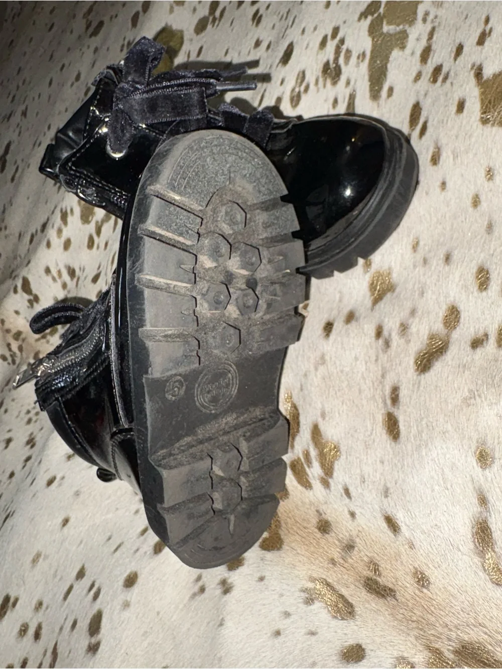 Kids Black Patent Zip-Up Ankle Boots with Velvet Laces